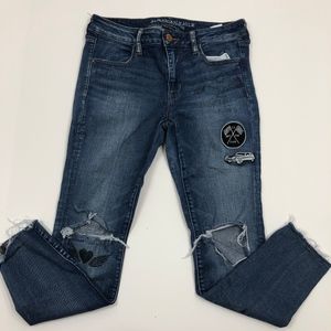 American Eagle Distressed Decorated Jeggings Sz 10